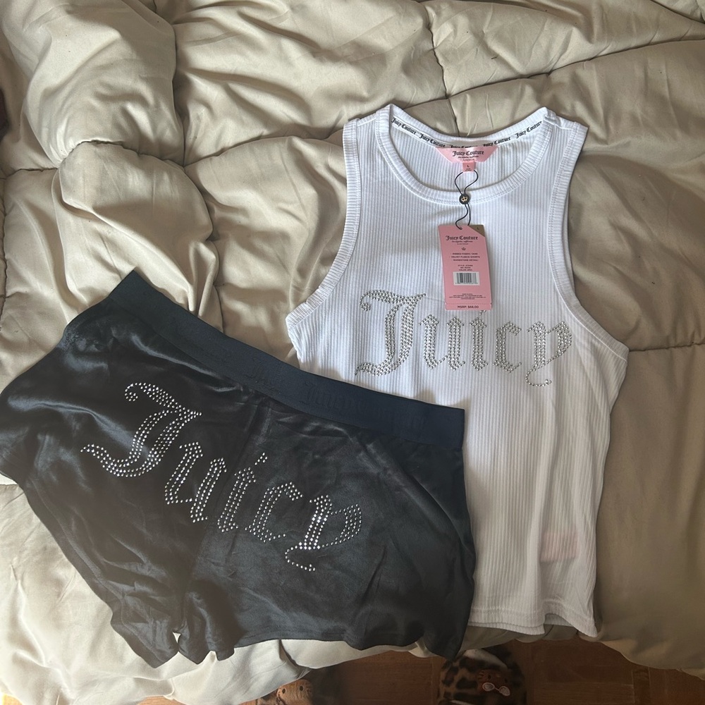 Juicy Couture White Tank and Black Shorts Set